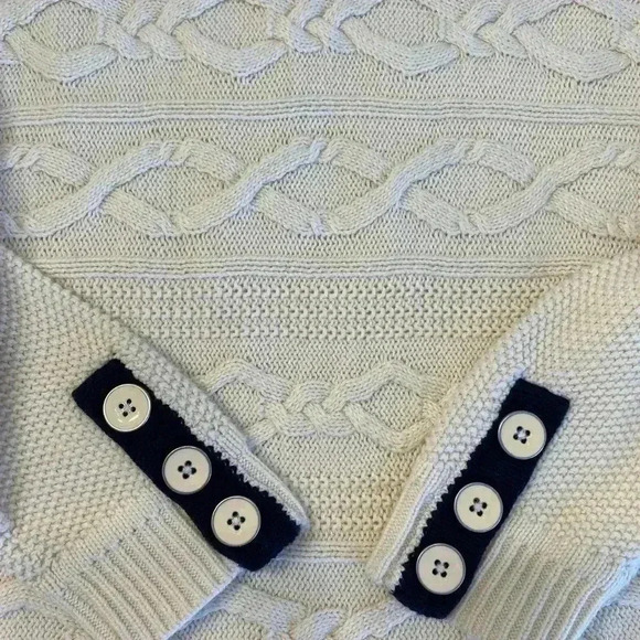Talbots Cable Knit Tunic Sweater Pullover Women M Petite Cream Preppy Fall Layer - Picture 8 of 9